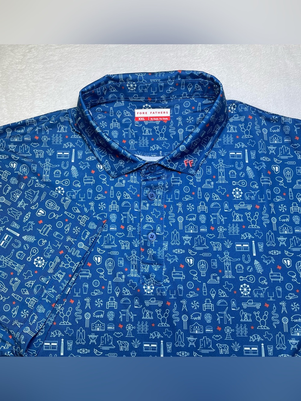 Fore Fathers Men XXL Texas Lone Star Performance Golf Polo Shirt Blue Stretch